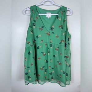 The Nines By Hatch Maternity Floral Blouse Green Small Chiffon Lightweight